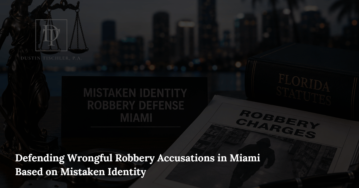 Mistaken identity robbery Miami defense with legal documents, Florida statutes, and robbery case evidence