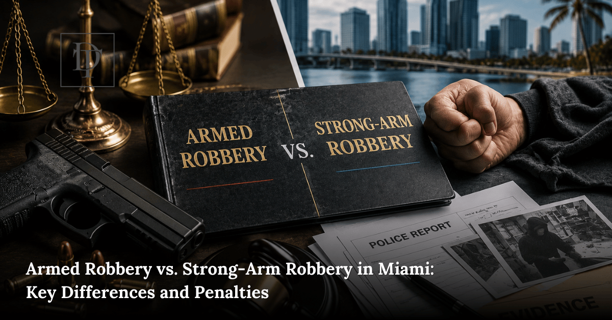 Armed robbery vs strong-arm robbery Miami defense involving weapon allegations, police reports, and Florida robbery charges