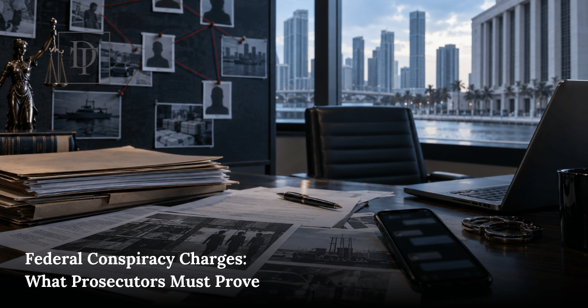 Federal conspiracy charges investigation with evidence, digital communications, and linked suspects in Miami